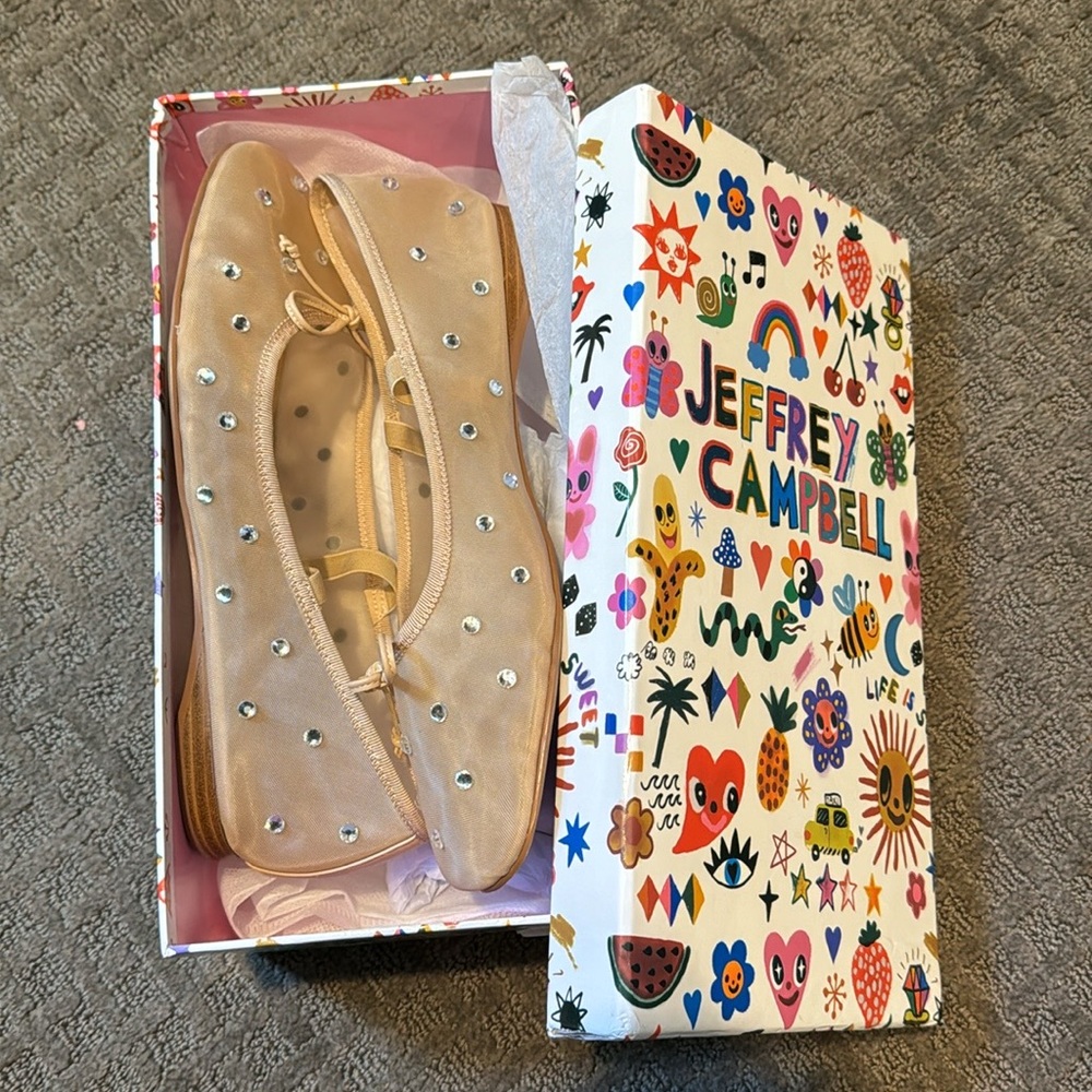 Like new Jeffrey Campbell x Free People studded mesh flats in box pink/nude 9.5